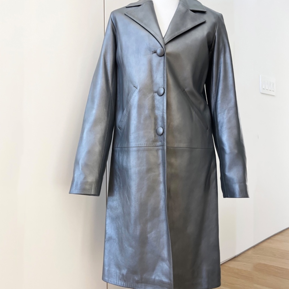 Agnès B "Special" Gray Metallic Silver Leather Coat Size 2